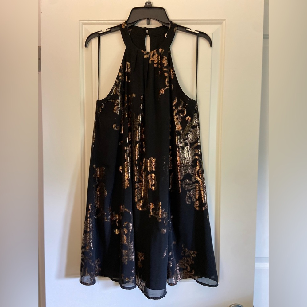 One Clothing Black and Gold Cocktail Dress, Women's Size L